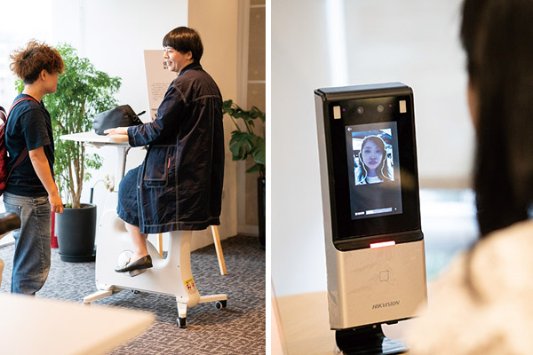 左：活動現場實際體驗樂利車，達到「動」辦公 右：AI人臉辨識提供顧客不同的智能辦公方案