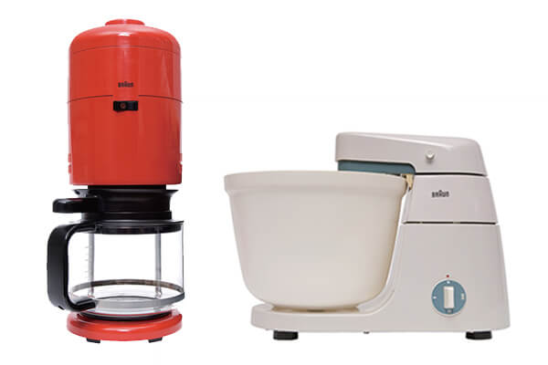 1972年為百靈牌設計的KF20咖啡壺 (圖左)、1957年為百靈牌設計的KM3食物調理機(圖右)