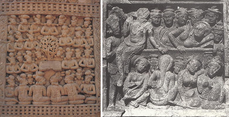 圖十一：桑奇大塔禮拜菩提樹圖（左）；布特卡拉太子決意出家圖 （右）