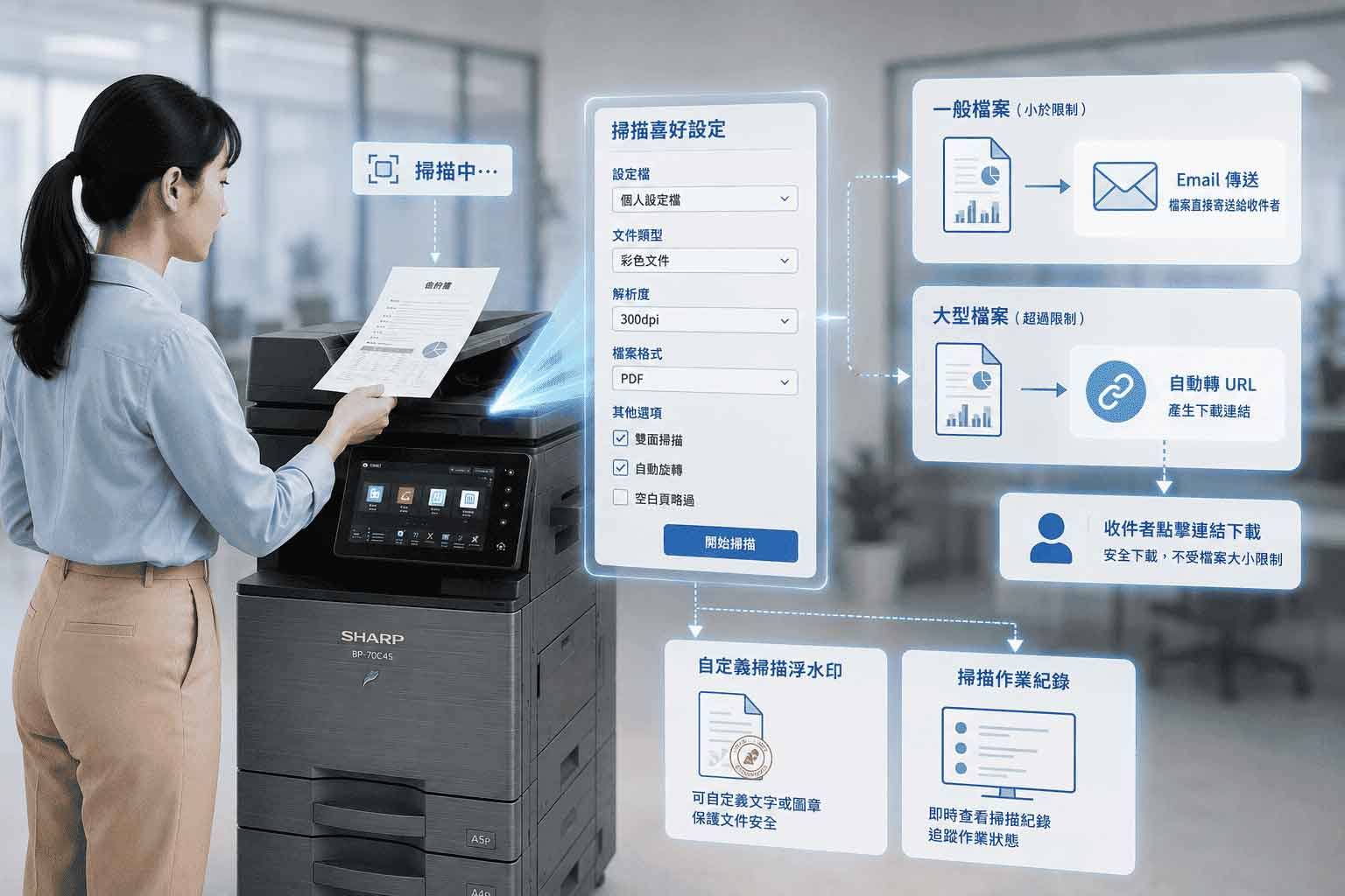 MSF平台整合智慧傳送與資安防護，並支援自定義動態浮水印與作業歷程追蹤，兼顧作業高效與資訊安全。