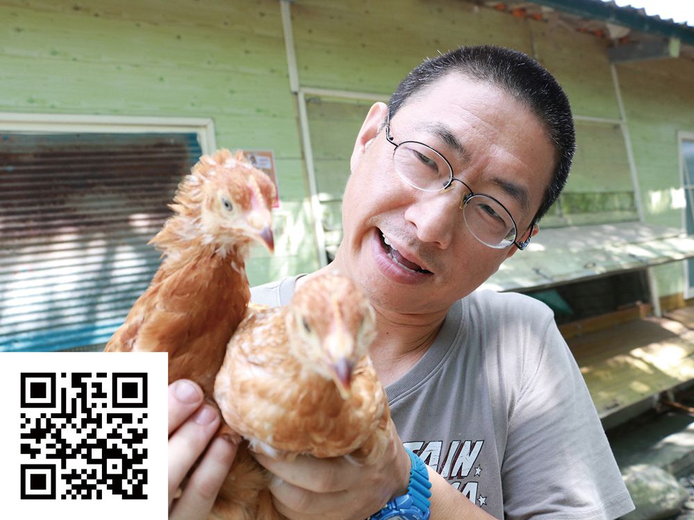 用愛伴隨 傳遞善與希望 黎明向陽園裡農牧組的寶哥,輕輕把雞抱到懷裡,嘴上不忘安撫,囑咐茫然的雞要看鏡頭,這樣子才能拍得好看