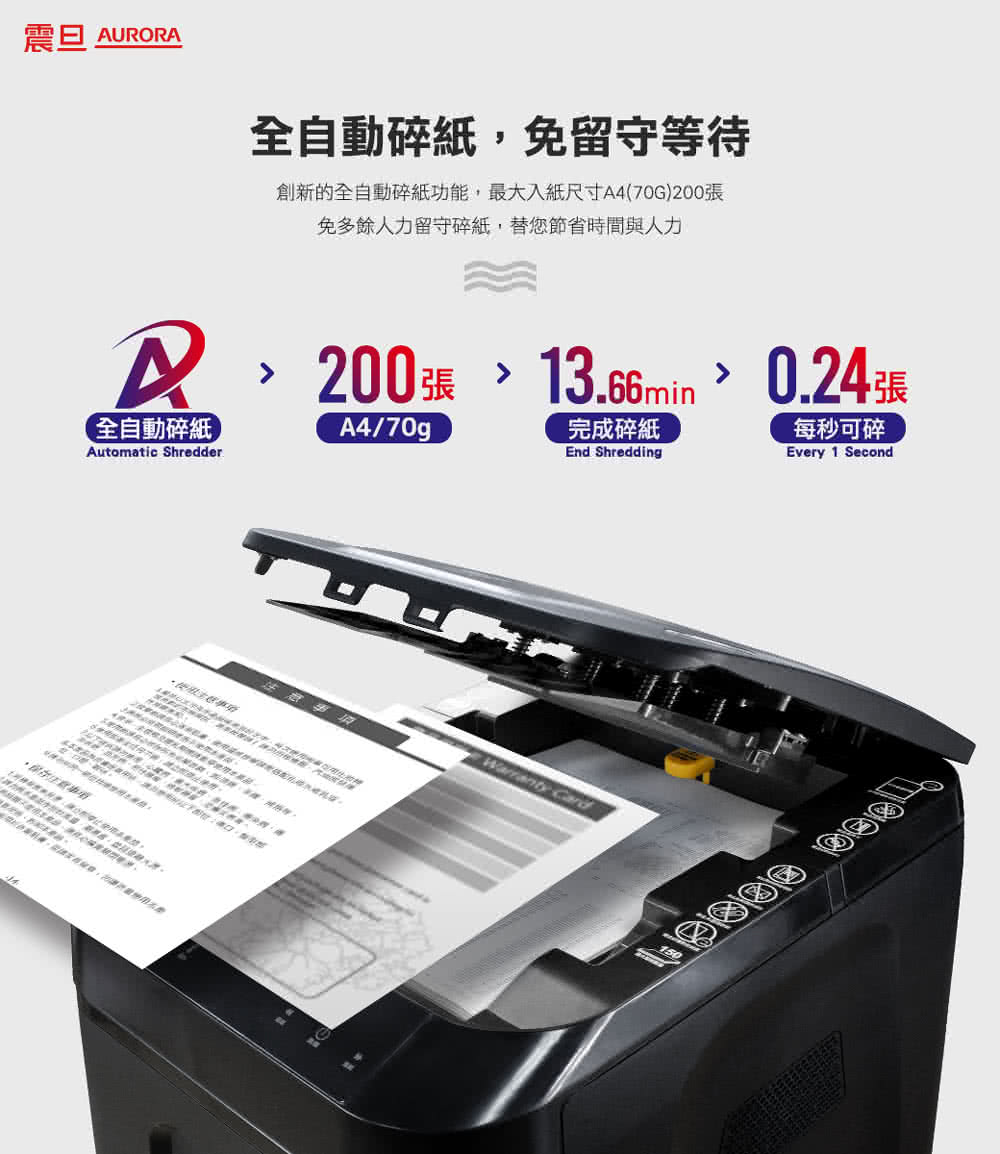 AURORA AS200AMQ碎紙機–全自動200張細碎式多功能碎紙機