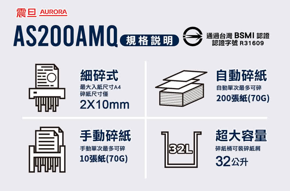 AURORA AS200AMQ碎紙機–全自動200張細碎式多功能碎紙機