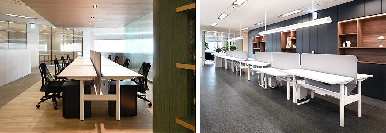 面對高壓且快速的工作日常，科技企業辦公室選擇以連結型式的升降桌，為員工打造舒適又個人化的辦公空間