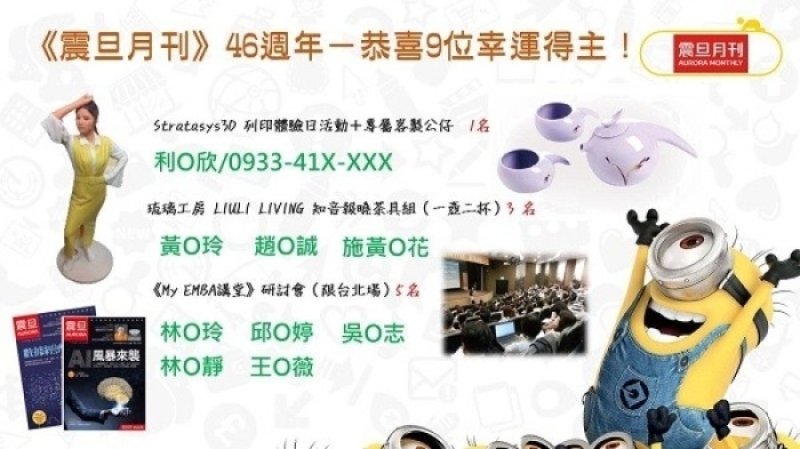 《震旦月刊》４６週年慶－活動獲獎名單公布