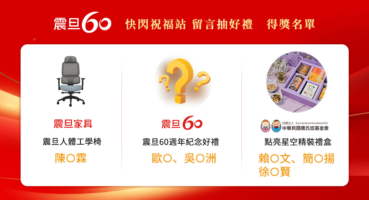 【得獎公告】震旦60 快閃祝福站—留言抽好禮