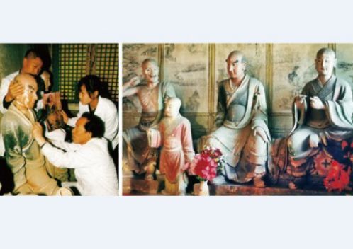 山西省晉中市交流考察團特來臺拜會 1999年震旦集團將山西省資壽寺被竊的18尊古佛頭像全部找回完整贈還,(由當地)進行修復,爲兩岸共同合作保護中華文