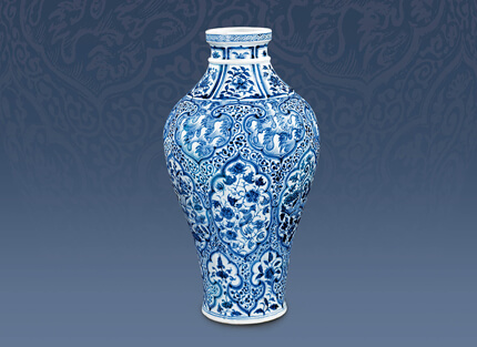 元青花六棱開光花卉紋大瓶