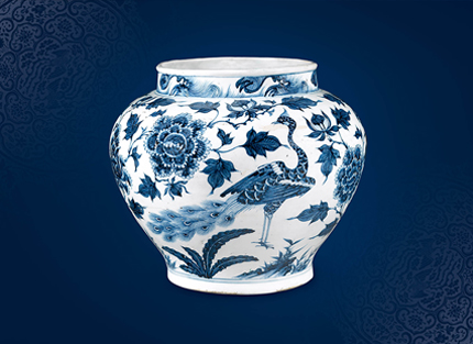 元 青花孔雀牡丹紋大罐