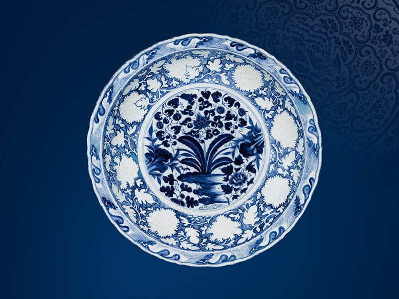 館藏精粹賞析—元 青花蕉石瓜果紋大盤 館藏精粹賞析—元 青花蕉石瓜果紋大盤
