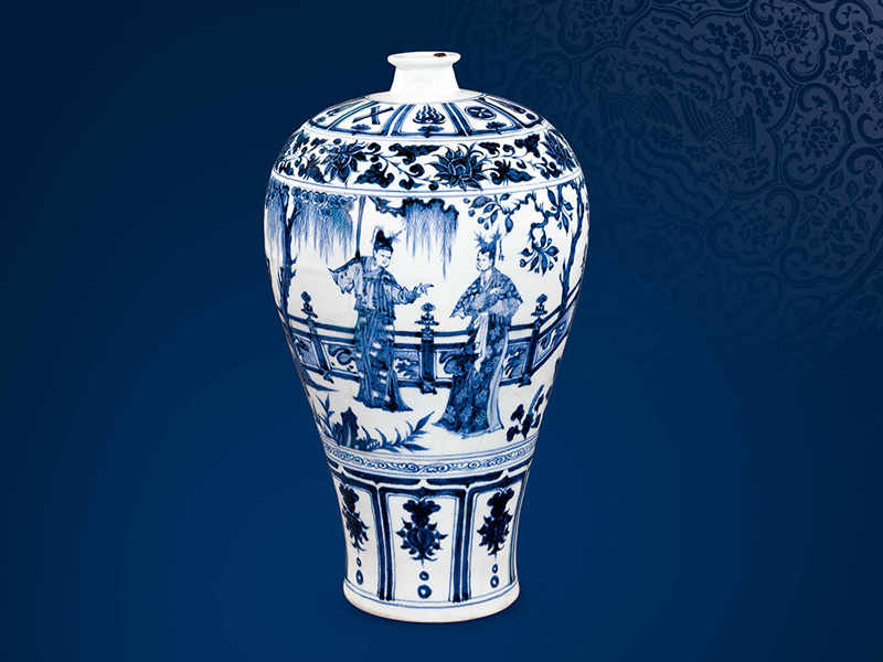 館藏精粹賞析—元代 青花人物故事百花亭記圖梅瓶 館藏精粹賞析—元代 青花人物故事百花亭記圖梅瓶